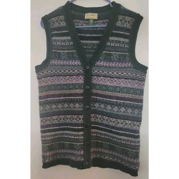 1990s L.L. Bean 100% Wool Striped Sweater Vest Mens Sz. M Vtg. Knit Made In USA - Picture 1 of 7